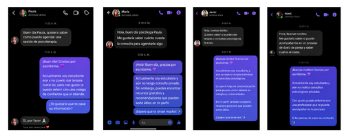 DMs de pacientes pidiendo consulta a Paula
